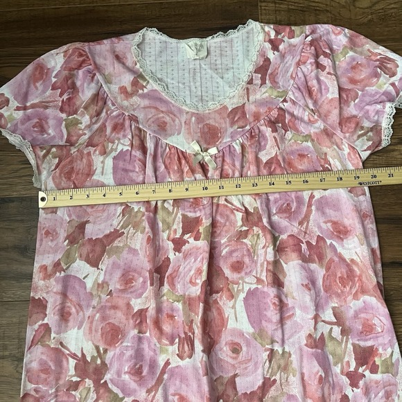 Vintage Y2K Womens Short Sleeve Nightgown Dress Floral Lace Cottagecore Coquette - Picture 4 of 6
